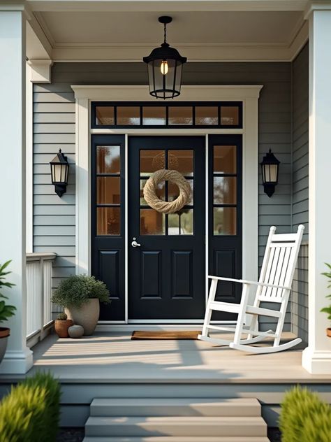 Front Porch Paint Ideas, Front Porch Paint, Porch Paint Ideas, Gray Siding, Front Door Ideas, Grey Siding, Boost Curb Appeal, Porch Paint, Door Ideas