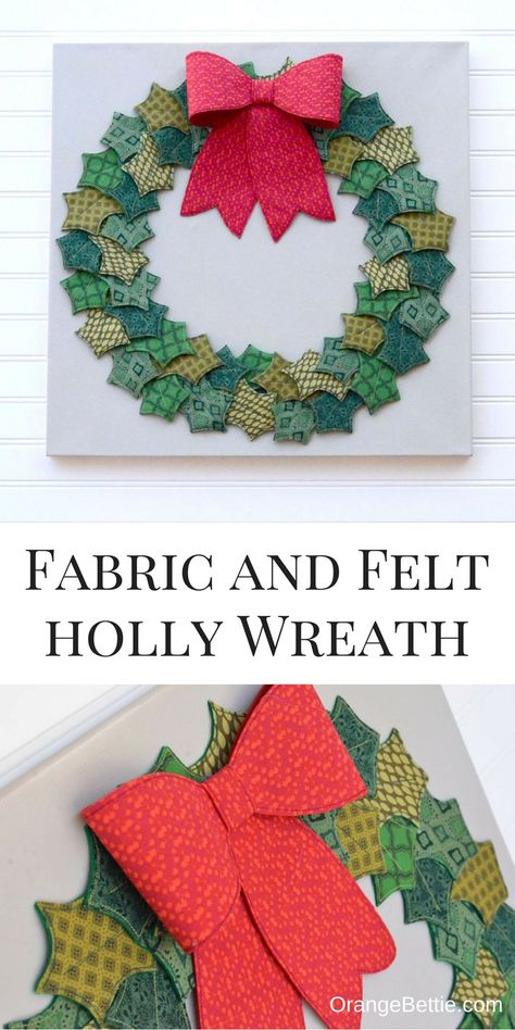 Fabric and Felt Holly Wreath - Free Pattern Christmas Wreath Sewing Pattern, Quilted Wreaths Free Patterns, Quilted Christmas Wreath Free Pattern, Christmas Fabric Wreath, Sewing For Beginners Projects, Quilted Wreath, Fabric Christmas Wreath, Sewing Wreath, Fabric Holly