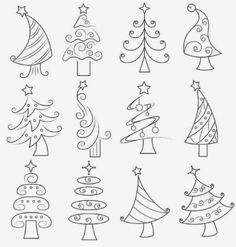 Whimsical Christmas Tree Drawing, Whimsical Christmas Trees Painting, Black And White Christmas Drawings, Christmas Clip Art Black And White, Whimsical Christmas Tree Art, Whimsical Christmas Tree Painting, Christmas Ornaments Drawing, Christmas Doodle Art, Christmas Zentangle Patterns