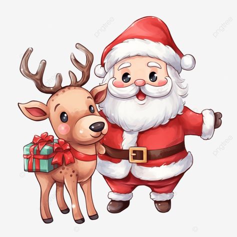 Reindeer Clipart, Santa Claus And Reindeer, Santa With Reindeer, Santa Clipart, Santa Claus Images, Christmas Topper, Cartoon Christmas, Cartoon Coloring Pages, Christmas Santa Claus