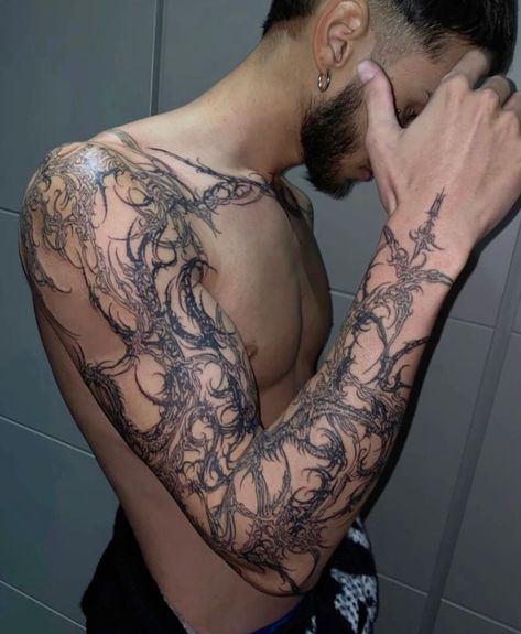 FULL SLEEVE TATTOO SIGILISM -  #Full #Sigilism #Sleeve #Tattoo Tattoo Sleeve Alternative, Tattoo Ideas For Men Full Arm, Cool Arm Sleeve Tattoos For Women, Snake Tattoo Men Arm Sleeve, Cool Arm Sleeve Tattoos, Good Filler Tattoos, Masculine Arm Tattoos, Arm Shoulder Tattoo Men, Woman With Sleeve Tattoo