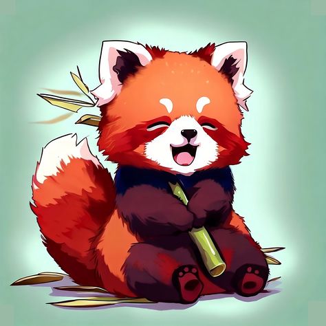 A Red Panda with Bamboo Cute Red Panda Pfp, Red Panda Illustration Cute, Red Panda Sitting, Red Panda Cute Wallpaper, How To Draw Red Panda, Red Panda Character Design, Red Panda Halloween, Cute Red Panda Drawing, Red Panda Aesthetic