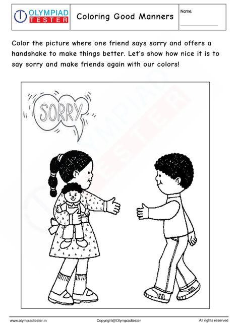 Manners Coloring Pages, Apology Accepted, Social Behavior, Good Manners, Free Preschool, Saying Sorry, Preschool Kindergarten, Kindergarten Worksheets, Manners