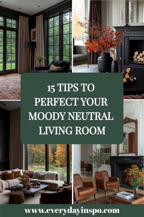 Get a cozy, moody living room that isn't over the top with these decor tips and design ideas. Moody Living Room With Brick Fireplace, Simple Moody Living Room, Rustic Moody Living Room, Neutral Moody Living Room, Moody Rustic Living Room, Moody Transitional Living Room, Cozy Moody Living Room, Moody Farmhouse Living Room, Moody Living Rooms