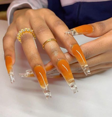 70 Bright Summer Nails You'll Want to Copy Orange Nails Acrylic, Nail Inspo Summer, Nail Design Glitter, Orange Nail, Long Stiletto, Bright Summer Nails, Exotic Nails, Nail Jewelry, Orange Nails