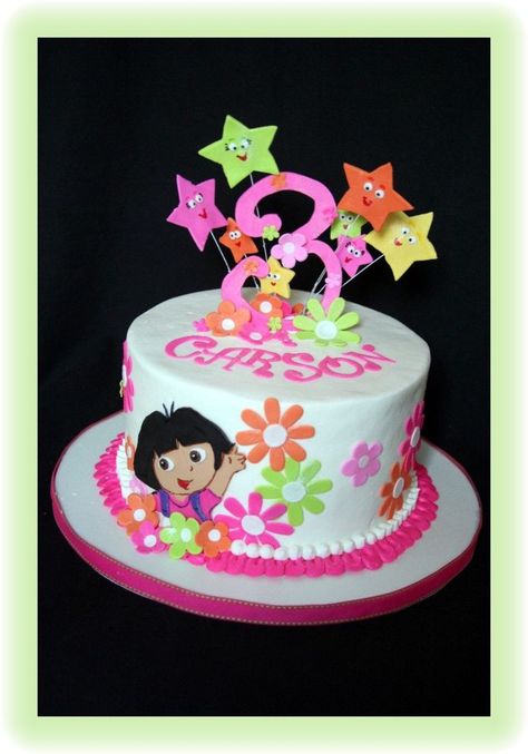 Dora the Explorer                                                       … 3yrs Old Birthday Cake, Birthday Cake For 3yrs Old Girl, Dora Birthday Cake, Sofia The First Birthday Cake, Dora The Explorer Cake, Old Birthday Cake, Explorer Party, Explorer Birthday Party, Dora Party