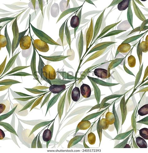 Seamless Patterns Watercolor Olives Background Olive Stock Illustration 2405172393 | Shutterstock Greenery Arrangements, Olive Branches, Illustration Botanique, Watercolor Images, Watercolor Drawing, Olive Tree, Olive Branch, Design Diy, Watercolor Pattern