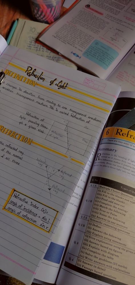 Refraction Of Light Notes, Chapter Notes, Study Snaps, Study Snaps Ideas, Study Inspiration Quotes, Study Aesthetics, Notes Aesthetic, Refraction Of Light, Aesthetic Notes