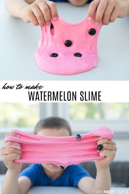 Watermelon slime: how to make slime for a fun kids' sensory activity Watermelon Slime, Jiggly Water Slime Recipe, Jello Slime Recipe Edible, Shaving Cream Glue Slime, Slime With Shaving Cream, Edible Slime Recipe, How To Make Fluffy Slime With Shaving Gel, National Watermelon Day, Cool Slime Recipes