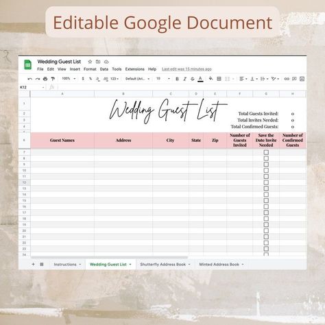 Editable Guest List Google Wedding Guest List Guest List - Etsy Wedding Guest List Spreadsheet, Guest List Spreadsheet, Address Book Template, Guest List Template, Free Wedding Planner Printables, Wedding Guest List Template, Wedding Planner Binder, Congratulations On Your Engagement, Book Templates