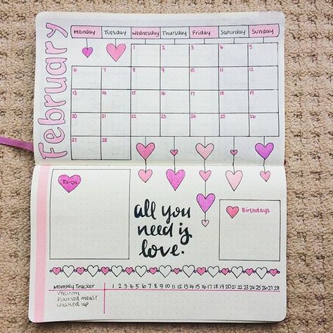 A loveable #monthlyspread for February and the last month to complete this bullet journal! How time flies!  #bulletjournal #bulletjournaling #bulletjournaljunkies #bulletjournalcommunity #bujo #bujojunkies #bujolove #bujocommunity #bujoinspire #planner #ukplanner #ukplanneraddict #plannermum #showmeyourplanner February Bujo, Bullet Journal Calendar, Calendar February, February Bullet Journal, Bullet Journal Monthly Spread, Bullet Journal 2020, Bullet Journal 2019, Bullet Journal Paper, Bujo Ideas