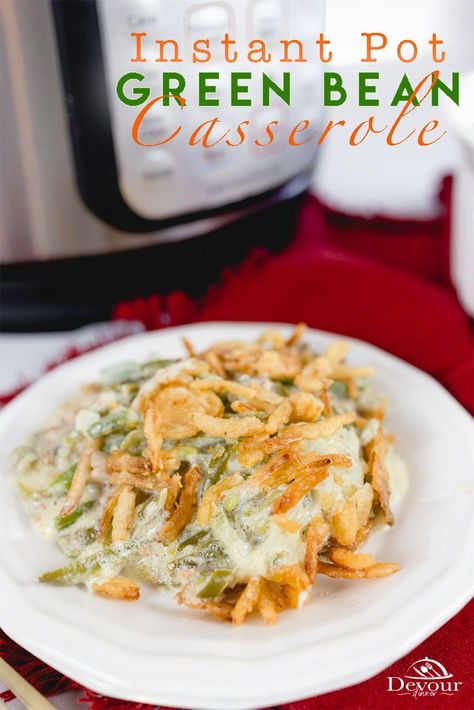 Warm and cozy, Instant Pot Green Bean Casserole is a Holiday recipe tradition. Topped with French Fried Onions, this is a must have recipe on the Thanksgiving dinner table. | instant pot green bean casserole from scratch | green bean casserole in instant pot | green bean casserole recipes with cheese | thanksgiving green bean casserole recipe | green bean casserole recipes thanksgiving | thanksgiving recipes side dishes green bean casserole Green Bean Casserole Instant Pot, Instant Pot Green Bean Casserole, Thanksgiving Green Bean, Instant Pot Ham Recipe, Thanksgiving Green Bean Casserole, Casserole Instant Pot, Fresh Green Bean Casserole, Fun Holiday Food, Classic Green Bean Casserole