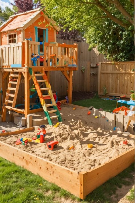 Top 15 DIY Sandbox For Kids [Portable Boxes] Diy Sand Box For Kids, Sandbox For Kids, Painted Playhouse, Build A Sandbox, Marigolds In Garden, Sandbox Cover, Wooden Sandbox, Diy Sandbox, Kids Sandbox