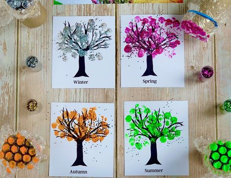 4 Seasons Craft, Four Seasons Craft, High School Craft, Seasons Craft, Season Craft, Four Seasons Art, Witch Craft Works, Valentines Day Cards Handmade, Tree Theme