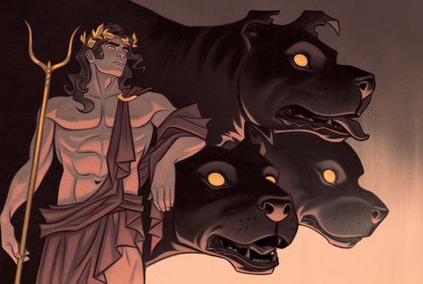 Hades Cerberus, July Illustration, Hades Aesthetic, Hades Greek Mythology, Greek Pantheon, Greek Mythology Gods, Grece Antique, Greek Gods And Goddesses, Greek And Roman Mythology