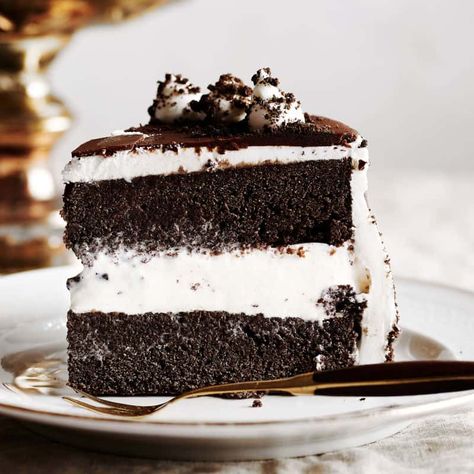 Vegan Ice Cream Cake - The Big Man's World ® Vienetta Ice Cream, Vegan Ice Cream Cake, Dairy Free Vanilla Ice Cream, Cream Chocolate Cake, Fluffy Chocolate Cake, Mint Chocolate Cake, Cake Portions, Keju Cheddar, Ice Cream Chocolate