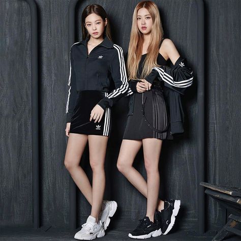 Blackpink Adidas, Rose And Jennie, Jennie And Rose, Blackpink Outfits, Jennie Rose, Adidas Originals Superstar, Girl Celebrities, Rose Blackpink, Park Chaeyoung