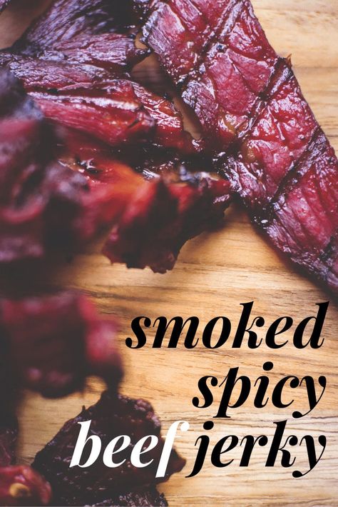 If you have never made your own jerky, you are definitely in for a treat. This recipe for smoked spicy beef jerky on the Traeger Grill is so very, very good and requires only a few simple ingredients. Make this spicy beef jerky in bulk and enjoy on the trail or whenever you're craving a healthy, nutritious and all-natural high-protein snack. Traeger Jerky Recipe, Spicy Jerky Recipe, Spicy Beef Jerky Recipe, Jerky Marinade Recipes, Beef Jerky Recipe Dehydrator, Beef Jerky Marinade, Spicy Beef Jerky, Deer Jerky Recipe, Jerkey Recipes