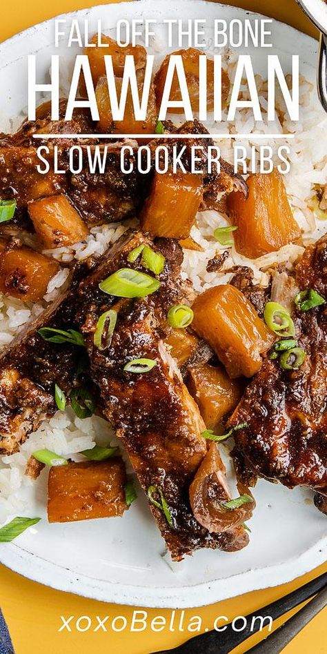 Hawaiian Short Ribs, Hawaiian Ribs Recipe, Pork Spare Ribs Crock Pot, Crockpot Spareribs, Hawaiian Ribs, Short Rib Recipes Crockpot, Crockpot Pork Ribs, Crock Pot Ribs, Sweet And Sour Beef