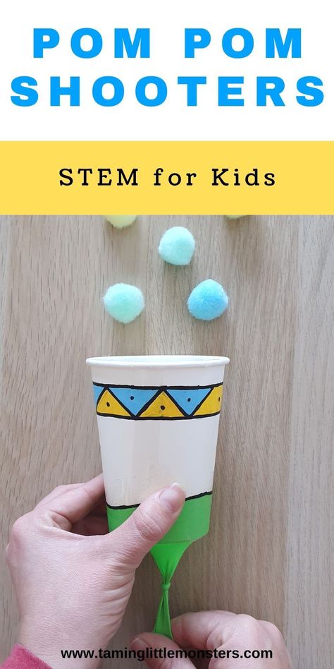 How to Make a Pom Pom Shooter. This is a fun STEM activity for preschool and kindergarten kids to make. #stem #preschool #kindergarten Stem Preschool Early Childhood, Quick And Easy Stem Activities, Montessori Stem Activities, Stem Ideas For Preschoolers, Stem Projects For Preschoolers, Easy Stem Projects For Kids, Stem Crafts Preschool, Superhero Stem Activities, Paper Stem Activities