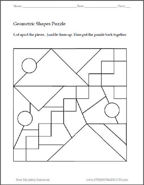 Geometric Shapes Printable Puzzle #1 | Student Handouts Geometry Puzzles, Worksheets High School, Grid Puzzles, Shapes Printable, Shape Puzzle, Free Printable Puzzles, Geometry High School, Logical Reasoning, Brain Puzzles