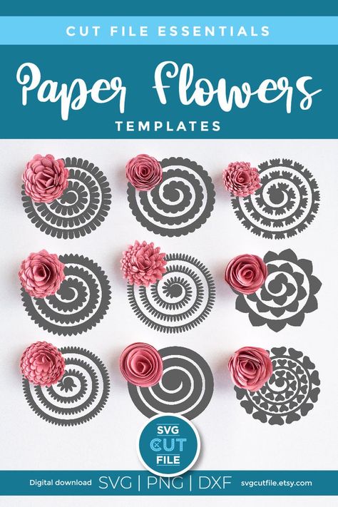 Rolled Paper Flowers, Paper Flower Patterns, Idee Cricut, Desain Quilling, Flowers Craft, Paper Flower Template, Paper Flowers Craft, Paper Flower Tutorial, Flower Diy Crafts