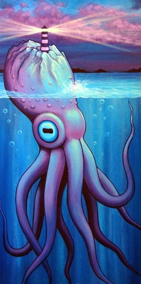 Kristina Webb, Octopus Painting, Motif Art Deco, Simple Acrylic, Acrylic Painting Ideas, Canvas Tent, Surrealism Painting, Tableau Art, Acrylic Painting Techniques