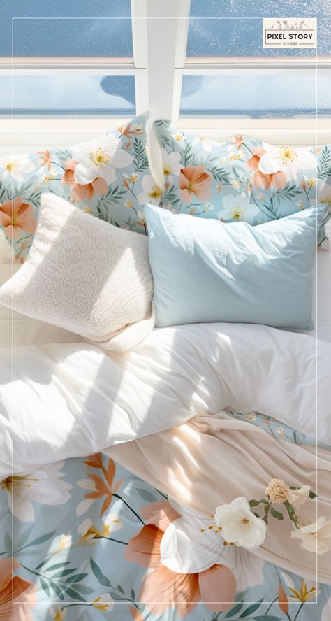 Cottagecore Bedding, Duvet Covers Floral, Bedding Boho, Boho Comforters, Blue Quilt, Luxury Bedding Set, Queen Duvet Cover, Summer Bedding, Boho Bedding