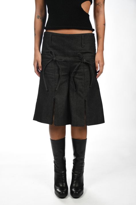 Bottoms — Freya Mckee Freya Mckee, New York Summer, Zipper Shorts, Knit Midi Skirt, Black Midi Skirt, Grey Denim, Knit Midi, Gray Skirt, Black Bow