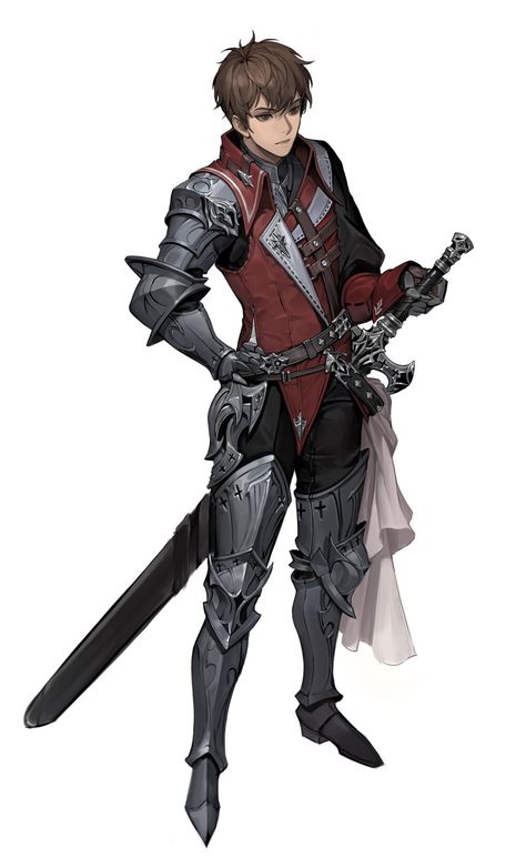 Knight Uniform Concept, Knight Outfit Men Drawing, Fighter Dnd 5e, Shield Knight Character Design, Knight Anime Character Design, Paladin Outfit Male, Werewolf Paladin, Modern Knight Character Art, Male Armor Design