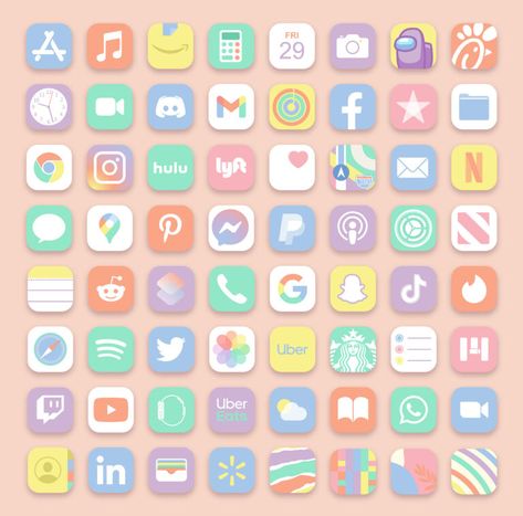 Pastel App Icons iOS 14 Free - Pastel Aesthetic App Icons for iPhone Surf Vintage, Zestaw Ikon, Etiquette Vintage, Minimalist Icons, Simple Designs To Draw, Cute App, Ios App Icon Design, Iphone Photo App, Iphone Wallpaper App