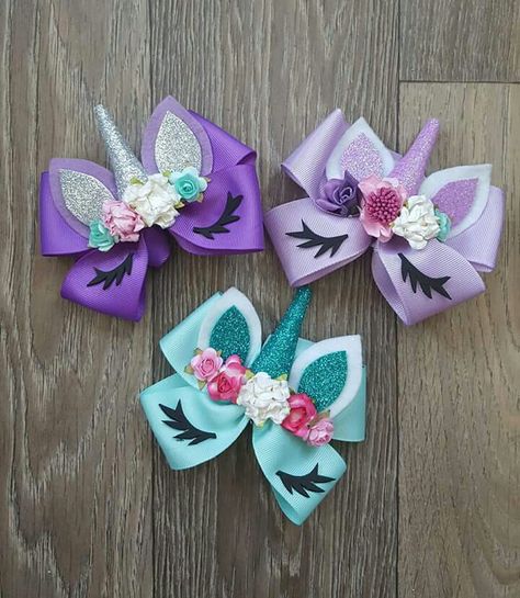 Bandana Bayi, Unique Hair Bows, Disney Hair Bows, Girls Hair Bows Diy, Hair Bow Tutorial, Bow Template, Unicorn Crafts, Bows Diy Ribbon, Diy Bows