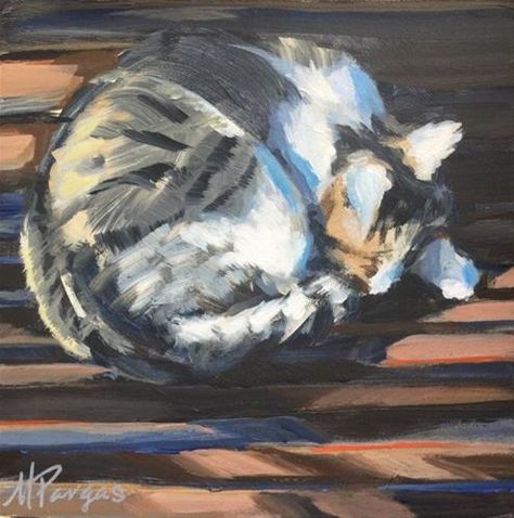 Daily Paintworks - "Cat Nap in Dappled Sunlight" - Original Fine Art for Sale - © Mary Pargas Katya Minkina, Cow Photography, Cat Portrait Painting, Painting Fur, Cat Paintings, Cat Artwork, Watercolor Cat, Arte Animal, Daily Paintworks