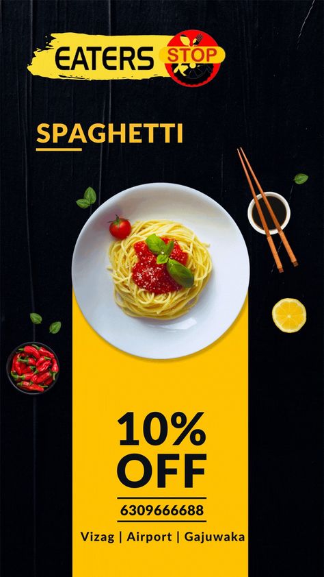 Spaghetti 🍝 Now get 10% off on this Delicious Classic Italian Pasta Dish "Spaghetti 🍝" at the Eaters Stop Restaurant Our restaurant serves up the Sensational Spaghetti dish for the Dinner #spaghetti #spaghettibolognese #spaghettiwestern #restaurantfood #restaurantlife #foodporn Pasta Poster Graphic Design, Spaghetti Advertising, Sandwich Social Media Design, Pasta Poster Design, Pasta Ads, Pasta Advertising, Dinner Spaghetti, Classic Italian Pasta, Pasta Restaurants