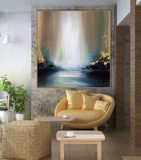 Waterfall Painting, Large Wall Art Living Room, Huge Wall Art, Abstract Oil Painting On Canvas, Waterfall Paintings, Painting Yellow, Large Artwork, Abstract Oil Painting, Large Abstract Painting