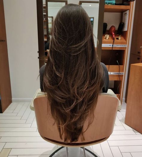 Face Framing With Layers Long Hair, Very Long Hair Haircut, Waist Length Brown Hair, Very Long Hair Layers, Step Cut For Long Hair Indian, Brunette Long Layered Hair, Full Layers Long Hair, U Shape Long Layers, Long Layers Long Length Hair