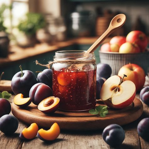 Perfect Plum and Apple Jam Apple And Plum Chutney Recipe, Plum And Apple Jam, Plum Chutney Recipe, Plum Salsa, Plum Chutney Recipes, Apple Jam Recipe, Irish Soup, Plum Chutney, Fresh Herb Recipes