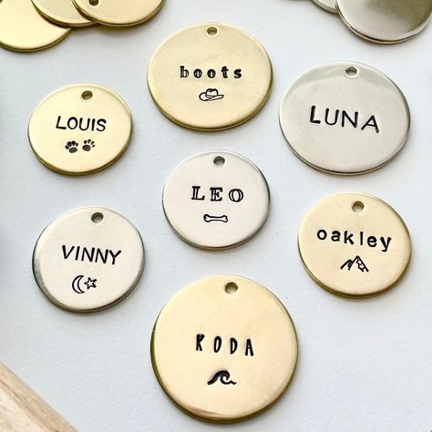 Dog Tags For Dogs, Stamped Dog Tags, Pet Name Tags, Dog Collar With Name, Dog Name Tags, Personalized Dog Tags, Personalized Dog Collars, Cat Tags, Dog Id Tags