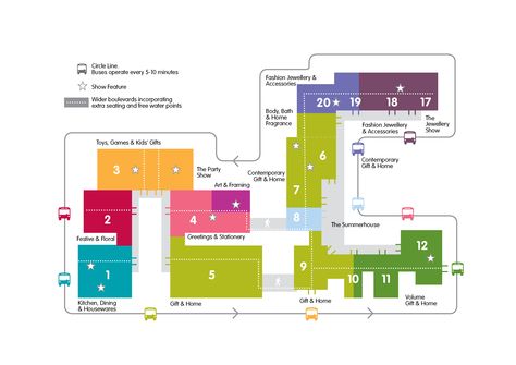 Spring Fair 2012 Hall plan. Each sector has it’s own personality and identity giving the home and gift industry the world class exhibition it deserves. With sweeping boulevards and an emphasis on flair and fine design this will create the best-possible platform to do business. Exhibition Map Design, Archi Diagram, Mall Plan, Space Map, Map Diagram, Make A Map, Spring Fair, Wayfinding Design, Architecture Sketchbook