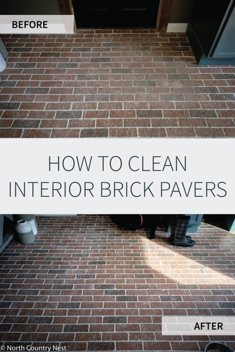 How To Clean Brick Floors, Cleaning Brick Floors, Painted Brick Floors, Tile That Looks Like Brick Floor, Cleaning Pavers, Brick Floor Kitchen, Brick Tile Floor, Brick Floors, Brick Porch