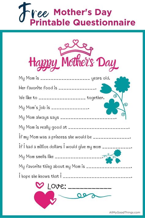 Mothers Day Questionnaire, Mothers Day Coloring Pages, Mother's Day Printables, Questionnaire Template, Mother's Day Projects, All About Mom, Mother's Day Activities, Mom Printable, Kids Holiday