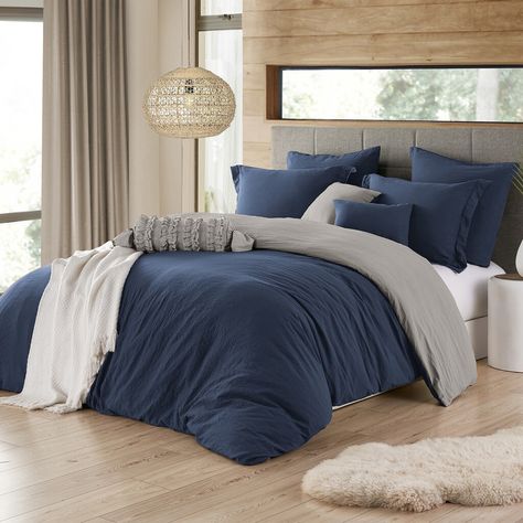 Prewashed Microfiber Reversible Duvet Cover Set, Blue, Full/Queen California King Duvet Cover, Twin Xl Duvet Covers, King Duvet Cover Sets, Reversible Duvet Covers, King Pillows, Home Modern, Blue Bedroom, King Duvet, King Duvet Cover