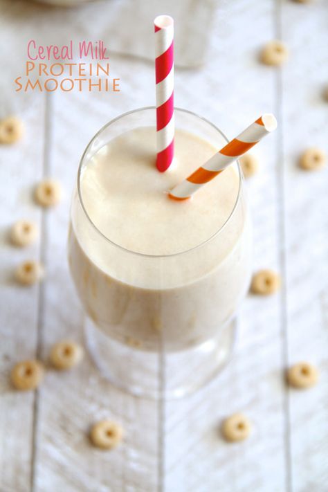 Cereal Milk Protein Smoothie | running with spoons Lemonade Slushie, Vegan Protein Smoothie, Recipes Protein, Recipes Smoothies, Easy Protein, Healthy Protein Snacks, Milk Smoothie, Protein Smoothie Recipes, Smoothies Recipes