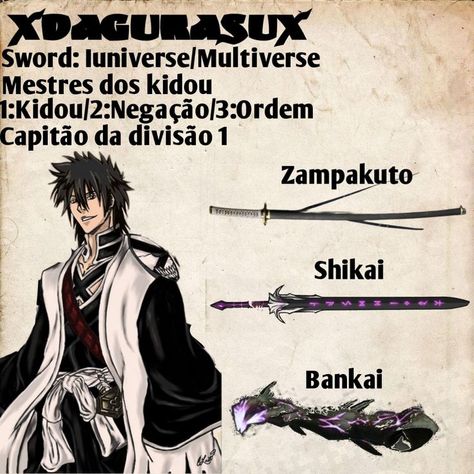 Bleach Characters Design, Bleach Zanpakuto Oc, Anime Swordsman Oc, Ichigo Zanpakuto, Bleach Oc Male, Bleach Hollow, Bleach Swords, Bleach Captains, Bleach Ichigo Bankai