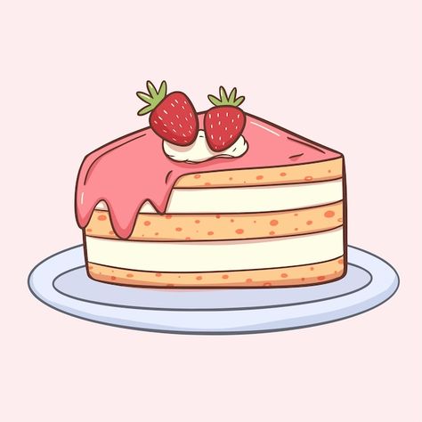 Hand drawn strawberry flavor cake slice ... | Premium Vector #Freepik #vector #cake #hand-drawn #drawing #birthday-cake A Dessert Drawing, Digital Cake Drawing, Drawing Cake Ideas, Cupcake Drawing Aesthetic, Cake Slice Cartoon, Kawaii Cake Drawings, Anime Cake Drawing, Cake Animasi, Cute Drawings Pink