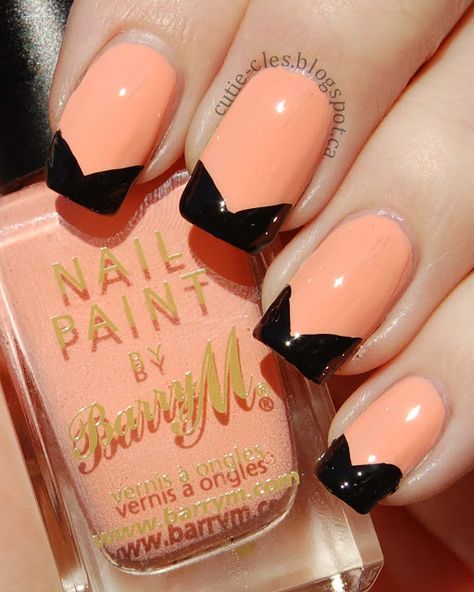 ♥♥♥ Nails With Black Tips, Nails With Black, Peach Melba, Black Tips, Peach Nails, Barry M, I Love Nails, Nails Desing, Nails Inc