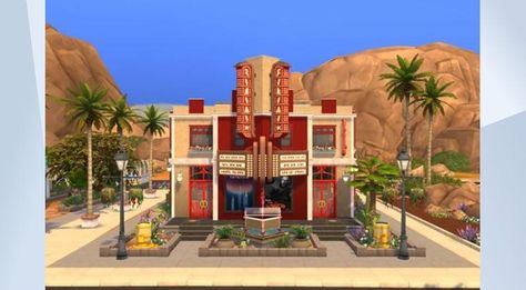 Ts4 Movie Theater, Sims Movie Theater, Sims 4 Theatre, Sims 4 Movie Theater, Sims 4 Cinema, Bloxburg Movie Theater Ideas, Bloxburg Cinema, Bloxburg Theatre, Sims 4 Nightclub