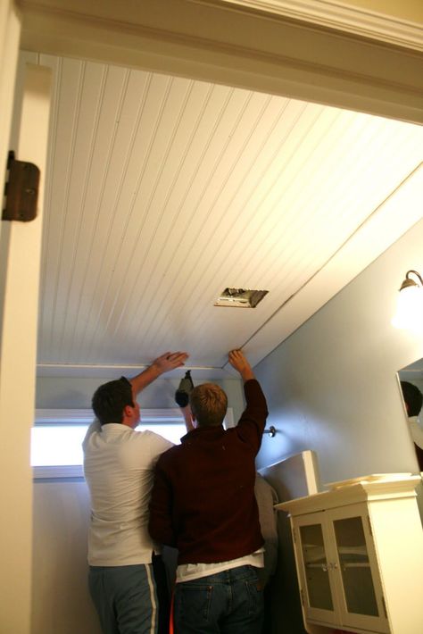 Beadboard Ceiling in Bathroom Basement Bathroom Ceiling Ideas, Bathroom Ceiling Ideas, Car Parks, Beadboard Ceiling, Basement Ceiling, Bead Board, Basement Walls, Ceiling Ideas, Bathroom Ceiling