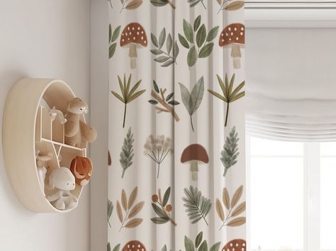 "Mushroom Woodland Nursery Curtains, baby room curtains, mushroom nursery curtains, woodland baby Nursery, Woodland Window Panel ♥ WHY THESE MUSHROOM CURTAINS ARE A GREAT BUY? Nurseries are a special place that should be cozy and comfy for your baby. Curtains should create a napping environment by blocking outside light while still letting your baby enjoy beautiful views with soft-focus backgrounds. These curtains feature beautiful and subtle designs. Don't hesitate to compliment the look with m Woodland Mushroom Nursery, Mushroom Themed Nursery, Mushroom Curtains, Cottagecore Baby Room, Fairy Nursery Theme, Baby Boy Woodland Nursery, Fall Room Inspiration, Mushroom Nursery, Woodland Curtains