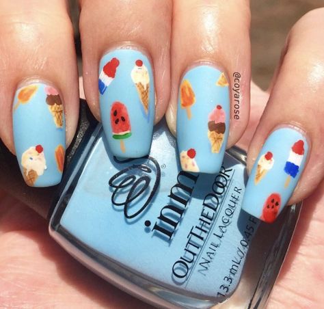 July Summer Nails, Summer Nails July, Ice Cream Nail Art, Summer Nails Nail Art, Nails July, Fierce Nails, Cream Nail Art, Ice Cream Nails, National Ice Cream Month